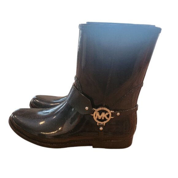 Michael Kors FULTON HARNESS Black Rain Bootie Ankle Boots - Picture 4 of 12